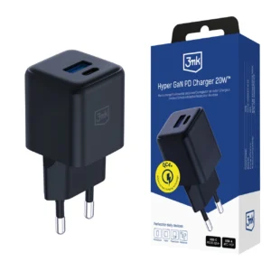 3mk Hyper GaN Charger 20W QC4+ PD PPS USB-C USB-A Wall Charger - Blackeng