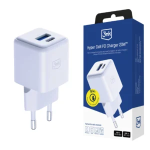 3mk Hyper GaN Charger 20W QC4+ PD PPS USB-C USB-A Wall Charger - Whiteeng