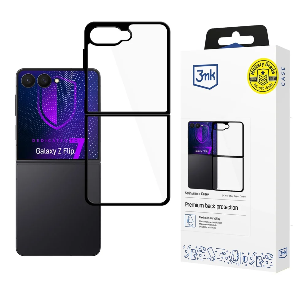 3mk Satin Armor Case+ for Samsung Galaxy Z Flip 7 - Transparent Blackeng