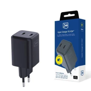 3mk Hyper Charger PD 45W QC4+ PPS 2C Super-Fast Charge 2.0 Wall Charger - Blackeng