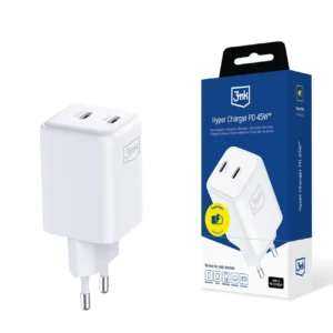 3mk Hyper Charger PD 45W QC4+ PPS 2C Super-Fast Charge 2.0 Wall Charger - Whiteeng