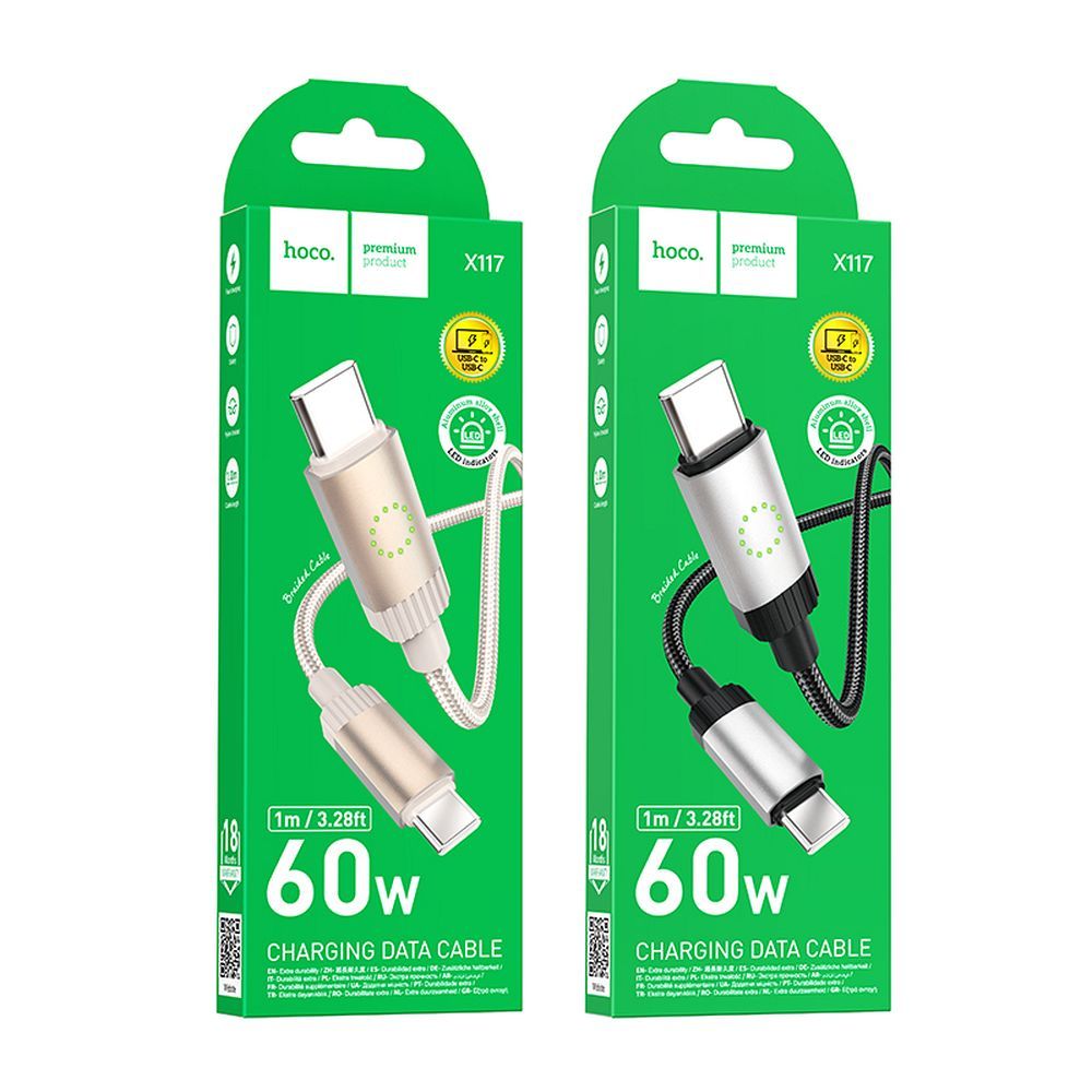 4908746f0647dd8f0a502274696e0b60 Cable USB C to USB C Hoco 3A 60W 1 m X117 gold