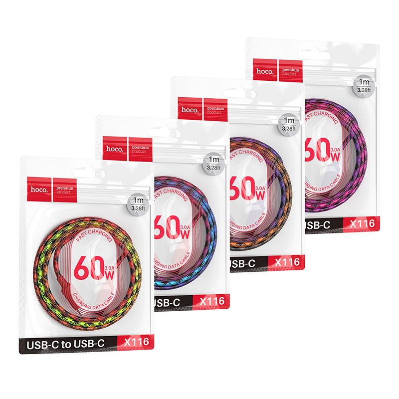 4abb59551ec5f2aa6ca25d58cf1b07af Cable USB C to USB C Hoco 3A 60W 1 m X116 gradient red