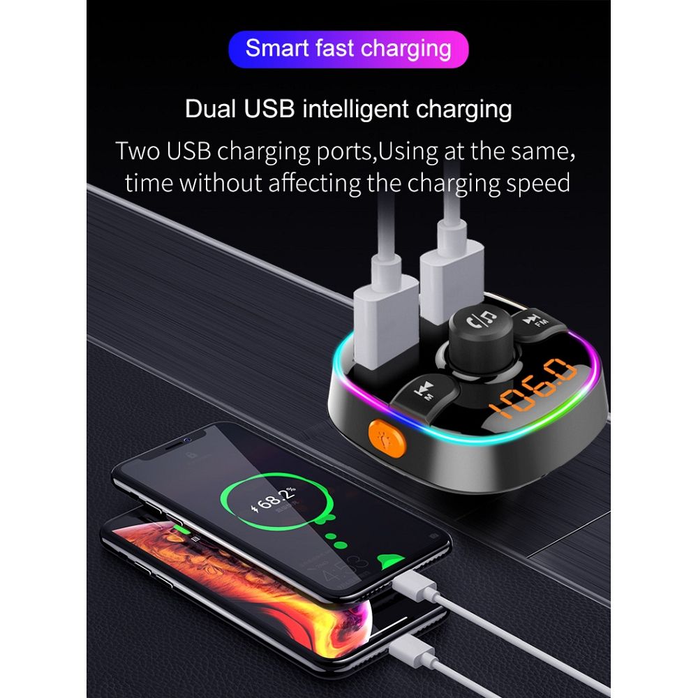 547464340f18bedf5acf05c6aa6e122e Transmiter MP3 bluetooth 5.0 + card TF reader + 2 x USB A QC3.0 BC52L black