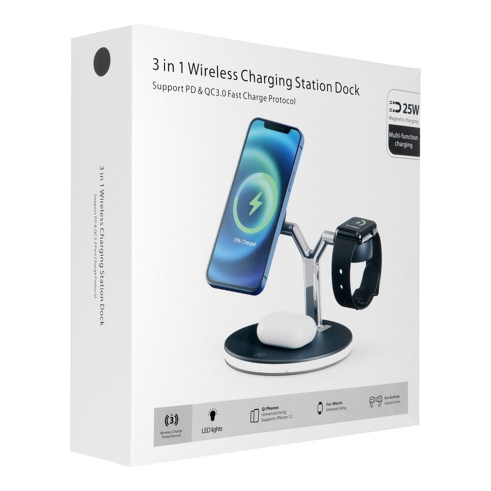 Wireless charger Qi 3in1 25W X970 support MagSafe black