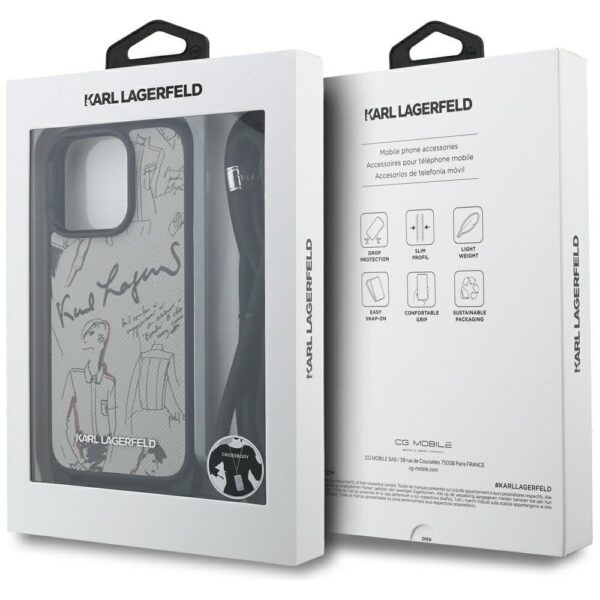 6c599ee8edc05b59b35a7982fbdc0300 KARL LAGERFELD case for IPHONE 16 PRO MAX KLHCP16XPGGRMPCG compatible with MagSafe (CRSSBY Grained PU W/ Pattern & Logo) gray