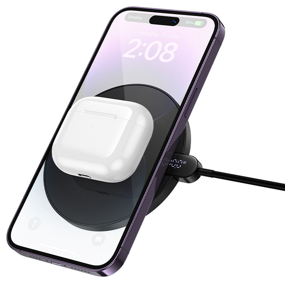 71ae24960b8fbe348d011771ed23841c Wireless charger Hoco 15W with cable USB C and digital display CW62 black