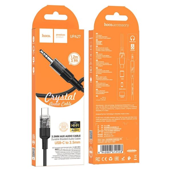 801cd8eebf0555b25f87d6a69e6a9981 Cable AUX Jack 3,5 mm to USB C Hoco 1,2 m UPA27 black