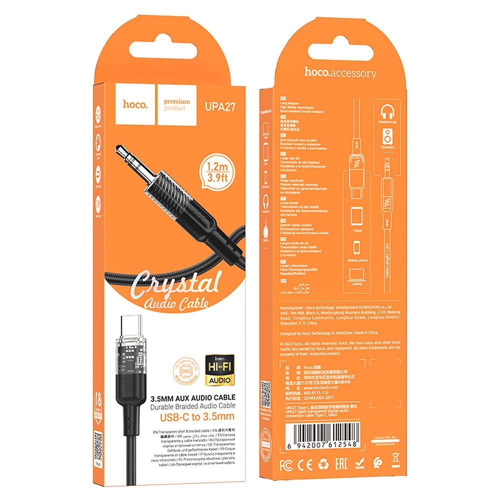 801cd8eebf0555b25f87d6a69e6a9981 Cable AUX Jack 3,5 mm to USB C Hoco 1,2 m UPA27 black