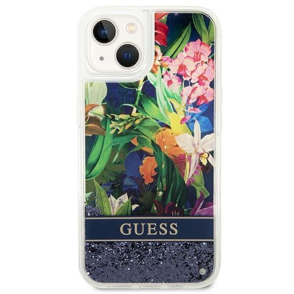 GUESS case for IPHONE 13 / 14 / 15 GUHCP14SLFLSB (Flower Liquid Glitter) blue