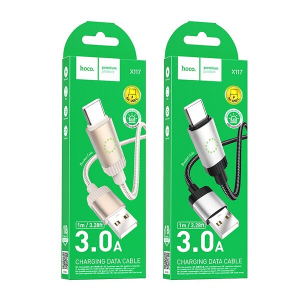 Cable USB A to USB C Hoco 3A 1 m X117 gold