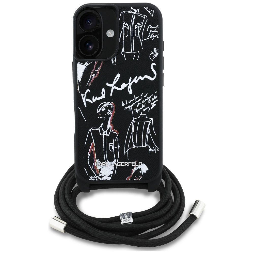 d9d298b64ae0b6fdcb008aa07d2c46d1 KARL LAGERFELD case for IPHONE 16 KLHCP16SPGGRMPCK compatible with MagSafe (CRSSBY Grained PU W/ Pattern & Logo) black