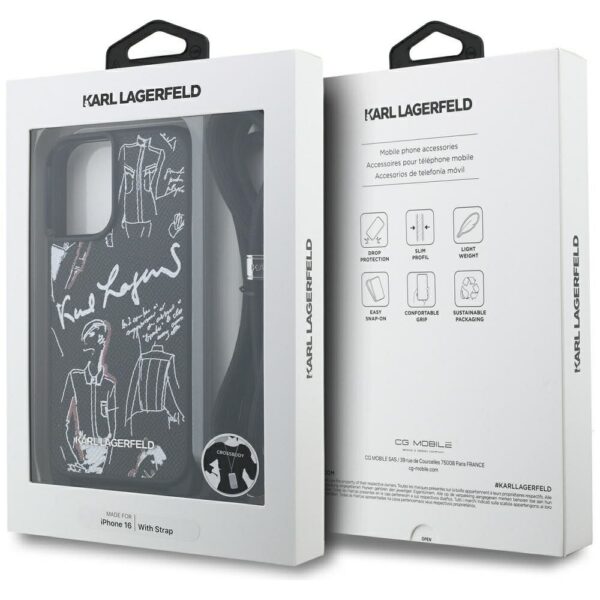 e26f5f436462d3a5b36780e62f71c2f4 KARL LAGERFELD case for IPHONE 16 KLHCP16SPGGRMPCK compatible with MagSafe (CRSSBY Grained PU W/ Pattern & Logo) black