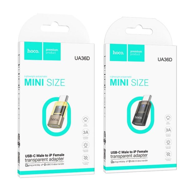 e54287c8d24c4bedb02c7e31a3f33af7 Adapter USB C to Lightning Hoco UA36D transparent gold