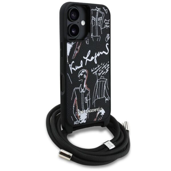 fda5c732be659fd567cb7a3b59ddc87a KARL LAGERFELD case for IPHONE 16 KLHCP16SPGGRMPCK compatible with MagSafe (CRSSBY Grained PU W/ Pattern & Logo) black