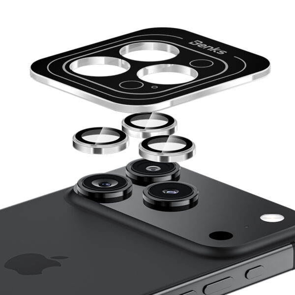 Benks Tempered glass Glass Warrior Metal Lens Protector on camera for Iphone 17 (lens 2 pieces) black