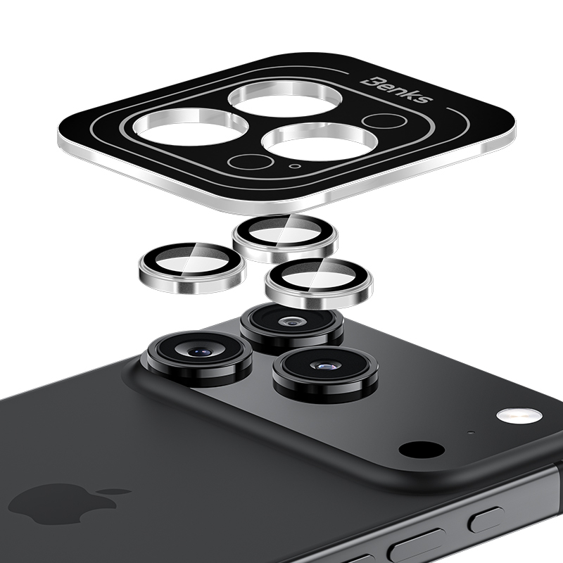 Benks Tempered glass Glass Warrior Metal Lens Protector on camera for Iphone 17 (lens 2 pieces) black