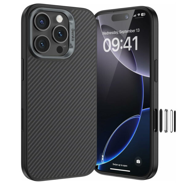 Benks Magnetic Armor Pro Kevlar Case Metal Frame 600D (AD66) for Iphone 16 Pro Max black (Camera Control Button)