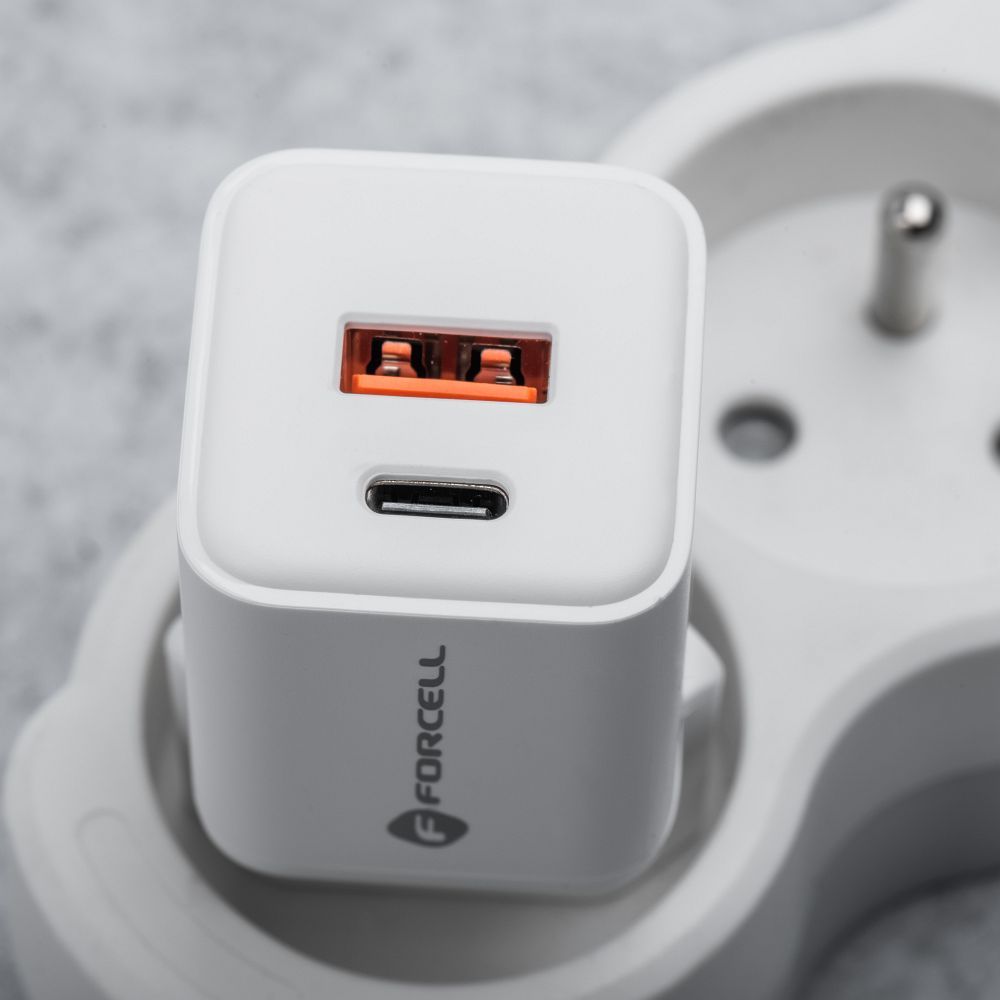 FORCELL F-ENERGY Mini GaN III VT-35C travel charger with 1 x Type C + 1x USB A sockets, PD QC4.0 35W white