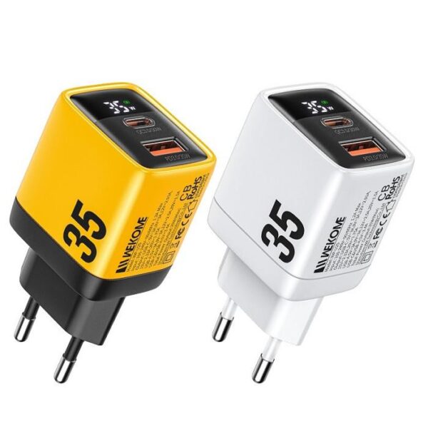 Φορτιστής Σπιτιού GaN PD 35W WK WP-U25 2 Θέσεων Κίτρινο