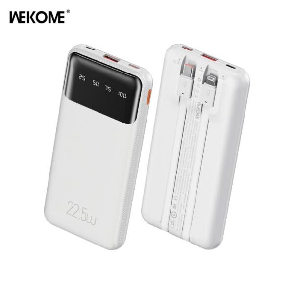 Power Bank 10000mAh PD 22,5W WK WP-63 2 Θέσεων, με καλώδιο Lightning/USB-C Λευκό