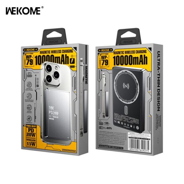 Power Bank 10000mAh PD 20W WK WP-79 1 Θέσης, με Ασύρματη Φόρτιση Magnetic Γκρι