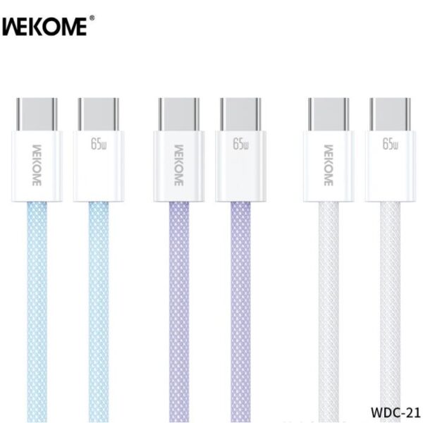 Καλώδιο Φόρτισης WK WDC-21 USB-C σε USB-C PD 65W 1m Μπλέ