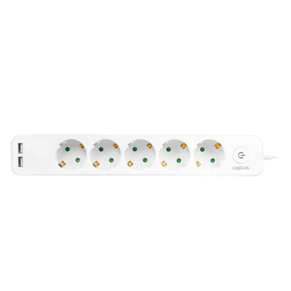 Πολύπριζο 5 Θέσεων LogiLink LPS249U, με 2 Θύρες USB 1.5m Λευκό