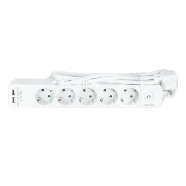 Πολύπριζο 5 Θέσεων LogiLink LPS249U, με 2 Θύρες USB 1.5m Λευκό