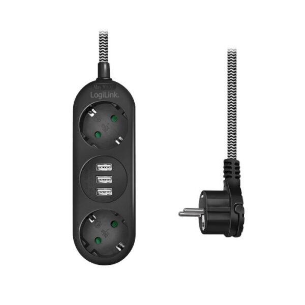 Πολύπριζο 2 Θέσεων LogiLink LPS262U, με 3 Θύρες USB 1.5m Μαύρο