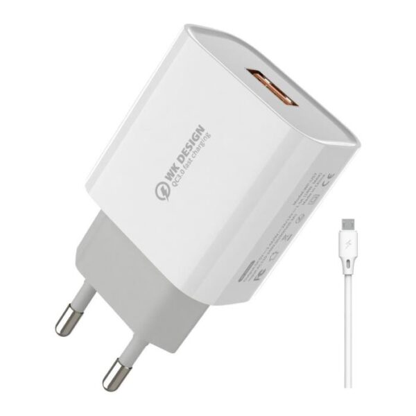 Φορτιστής Σπιτιού 18W WK WP-U57, με καλώδιο Micro USB Λευκό