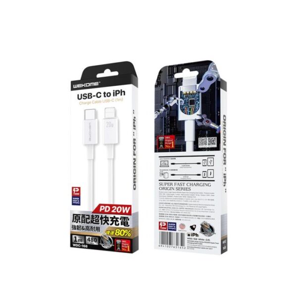 Καλώδιο Φόρτισης WK WDC-168 USB-C σε Lightning PD 20W 1m Λευκό