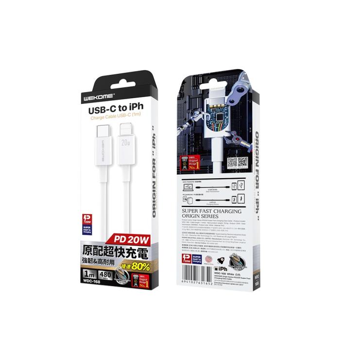 Καλώδιο Φόρτισης WK WDC-168 USB-C σε Lightning PD 20W 1m Λευκό