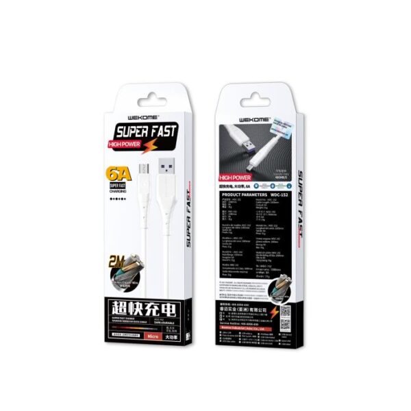 Καλώδιο Φόρτισης WK WDC-152 USB σε Micro USB 2m Λευκό