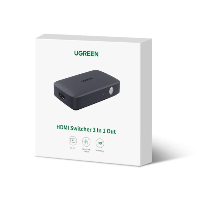 HDMI Switch 3 θέσεων 4K/30Hz UGREEN CM332 80125, με Micro USB τροφοδοσία