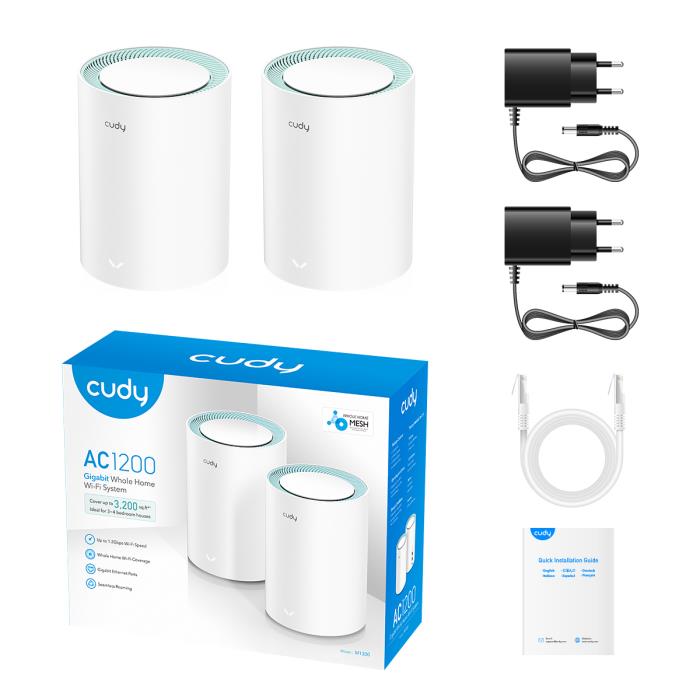 0100959 Mesh Cudy M1300 Wi-Fi AC1200 Gigabit (2-Pack)
