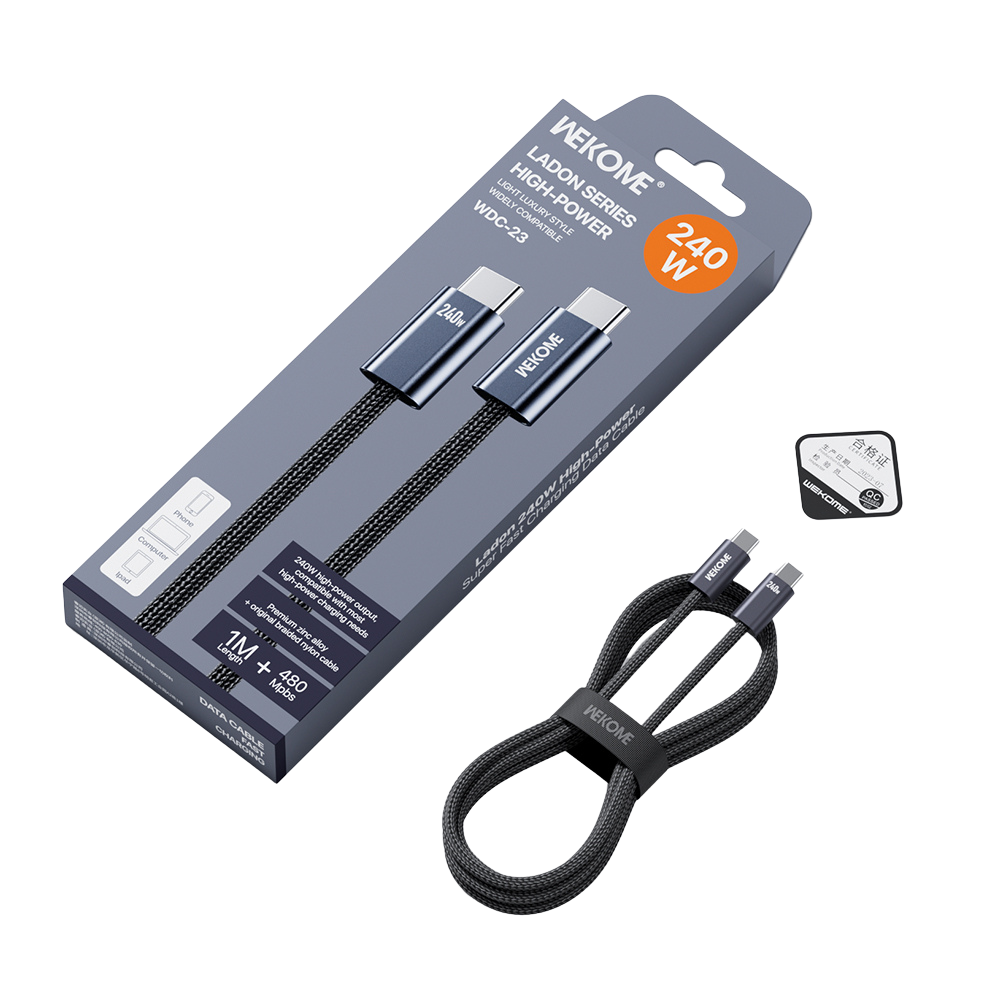 Καλώδιο Φόρτισης WK WDC-23 USB-C σε USB-C PD 240W 1m Μαύρο