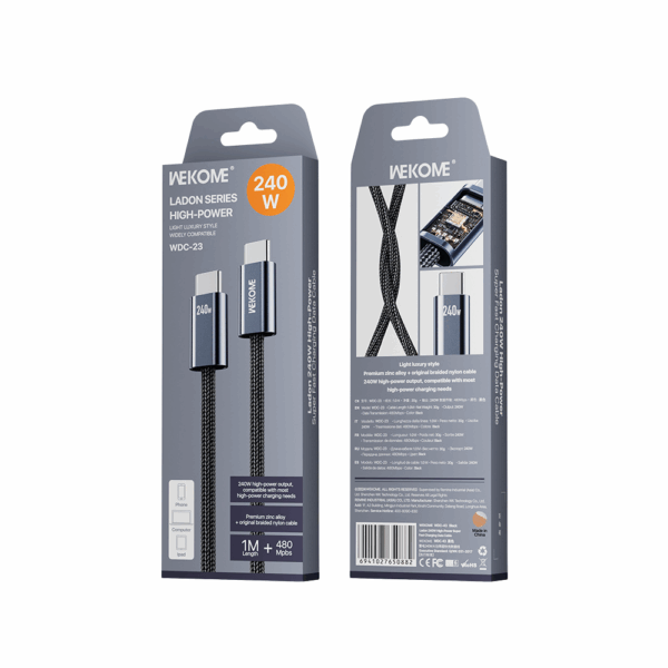 Καλώδιο Φόρτισης WK WDC-23 USB-C σε USB-C PD 240W 1m Μαύρο