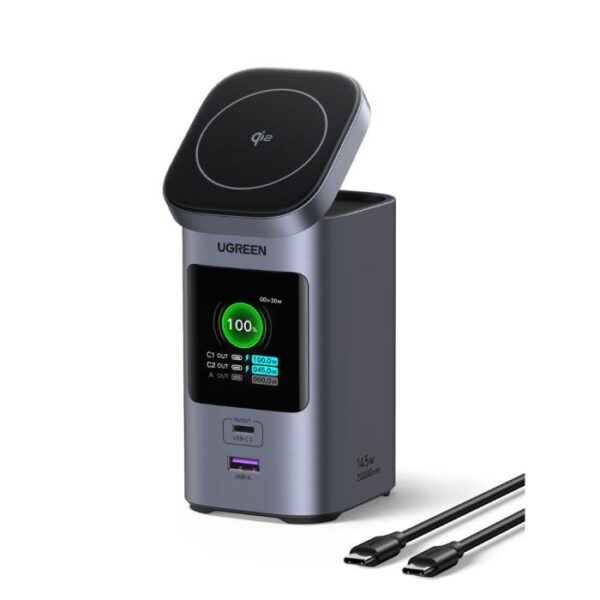 Power Bank 20000mAh PD 145W Qi2 UGREEN PB771 35527B, με Ασύρματη Φόρτιση Magnetic, 3 Θέσεων Γκρί
