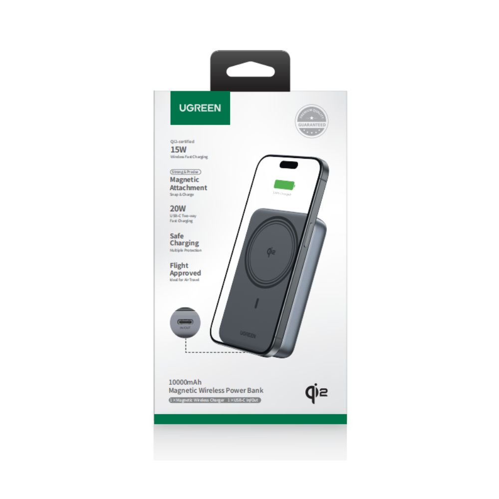 Power Bank 10000mAh PD 20W Qi2 UGREEN PB763 55135B, με Ασύρματη Φόρτιση Magnetic, 1 Θέσης Μαύρο