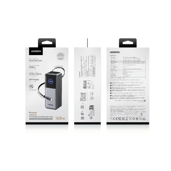 Power Bank 20000mAh PD 165W UGREEN PB726 55987B 2 Θέσεων, με καλώδιo USB-C 100W Γκρι