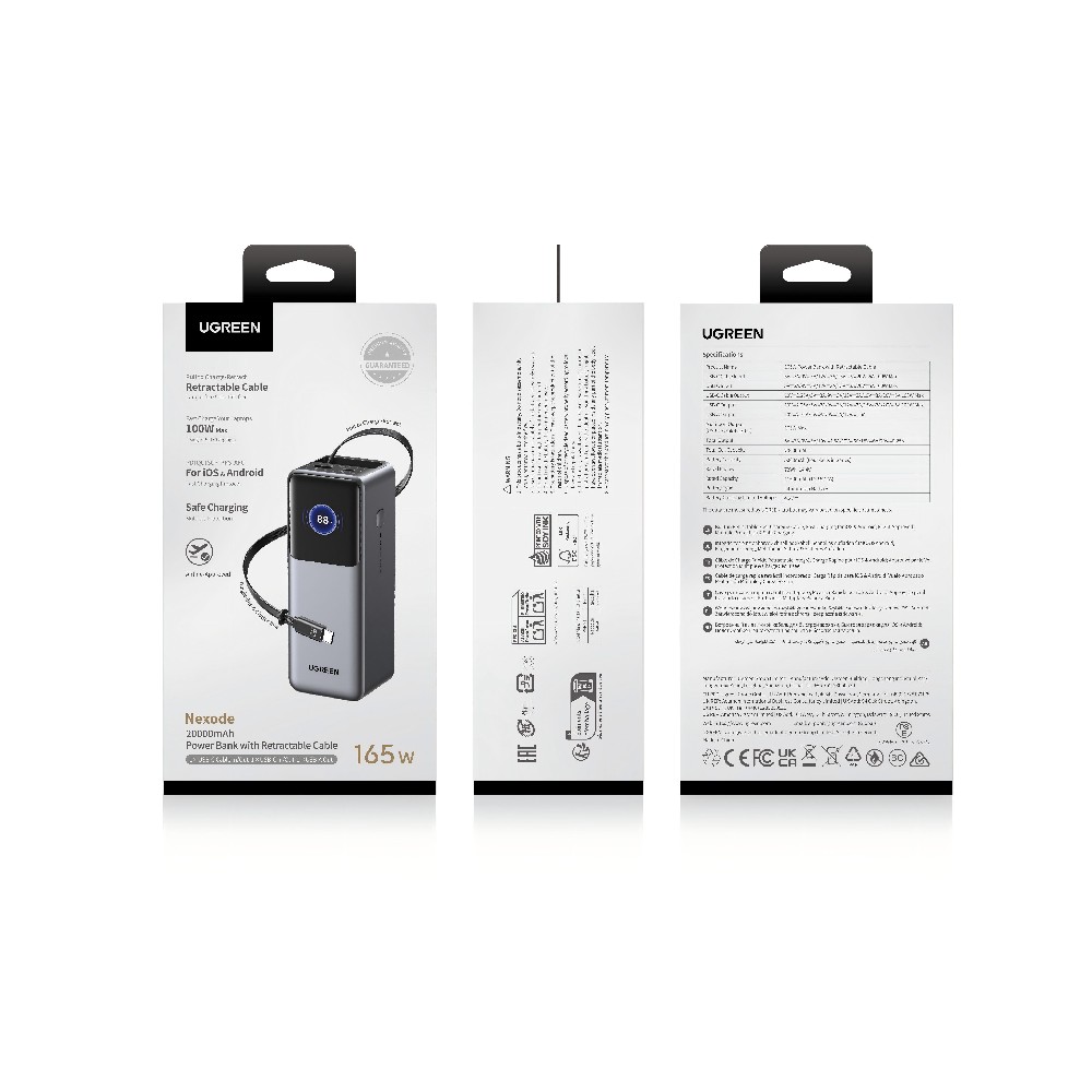 Power Bank 20000mAh PD 165W UGREEN PB726 55987B 2 Θέσεων, με καλώδιo USB-C 100W Γκρι