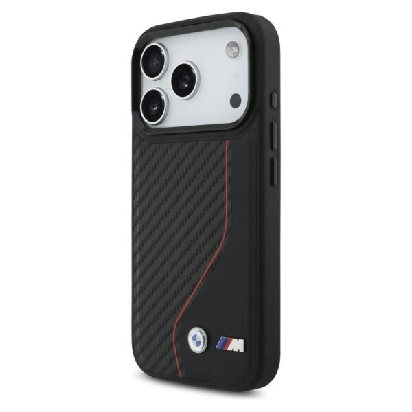 BMW case for IPHONE 17 Pro compatible with MagSafe BMHMP17L25PCCSCKR (PU Carbon Line & Logo) red