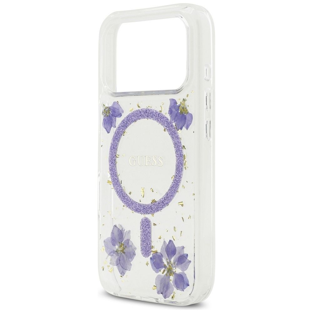 04d067f1a768037aadfff2acc198c83f GUESS case for IPHONE 17 Pro compatible with MagSafe GUHMP17LRBFGFGMU (Resin Flowers and Glitter) purple