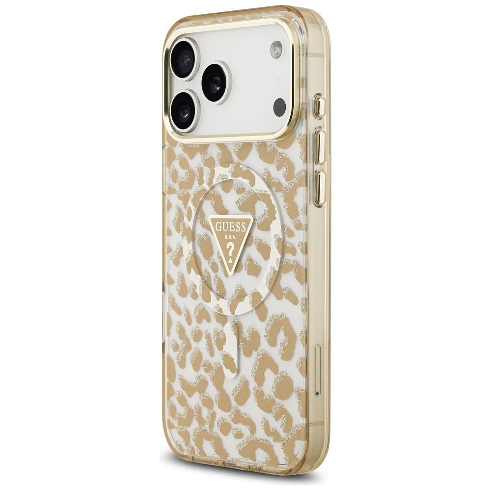 GUESS case for IPHONE 17 Pro compatible with MagSafe GUHMP17LHLEGTGLW (PC TPU W/ Leopard Glitter) brown