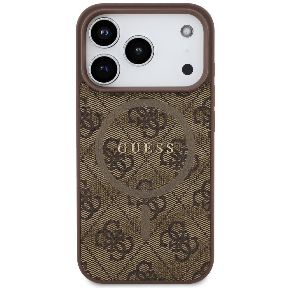 08ffa15f59d027b8a5f3ef97ac017cf0 GUESS case for IPHONE 17 Pro compatible with MagSafe GUHMP17LG4GFRW (PU 4G Ring Classic Logo) brown