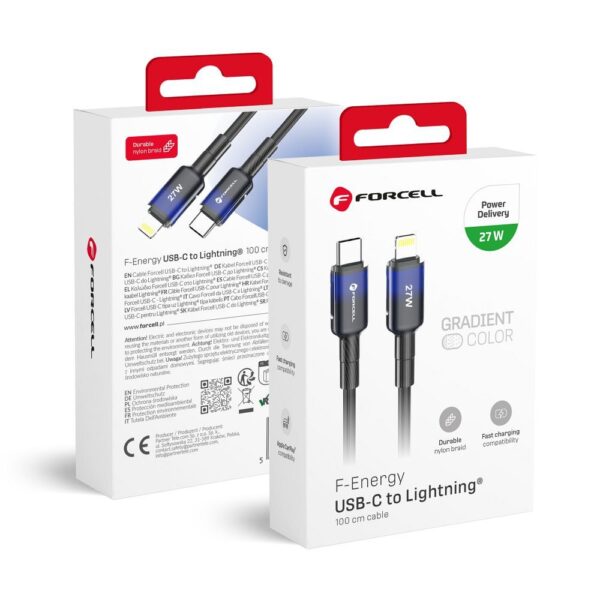 FORCELL F-ENERGY C356 cable Type C to Lightning PD 3A 27W Gradient 1 m black