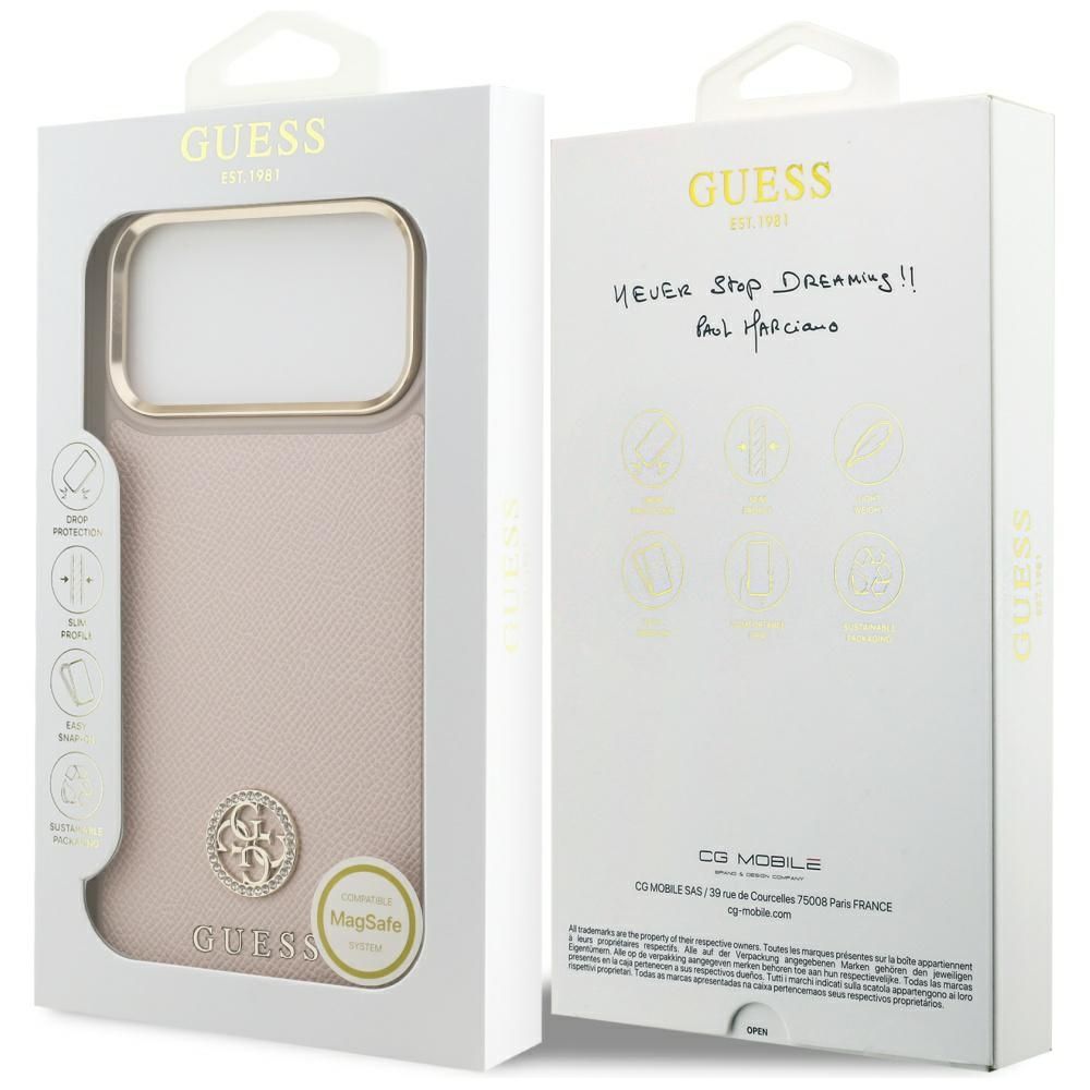 0ace59710904c668d9872a818616658d GUESS case for IPHONE 17 Pro Max compatible with MagSafe GUHMP17XPGCRMDEP (PU W/ Grained Strass Logo) pink