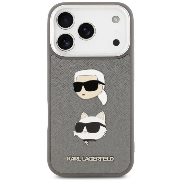 KARL LAGERFELD case for IPHONE 17 Pro KLHCP17LPSFDHPOG (FW Grained PU W/ K&C Heads Pin & Logo) gray