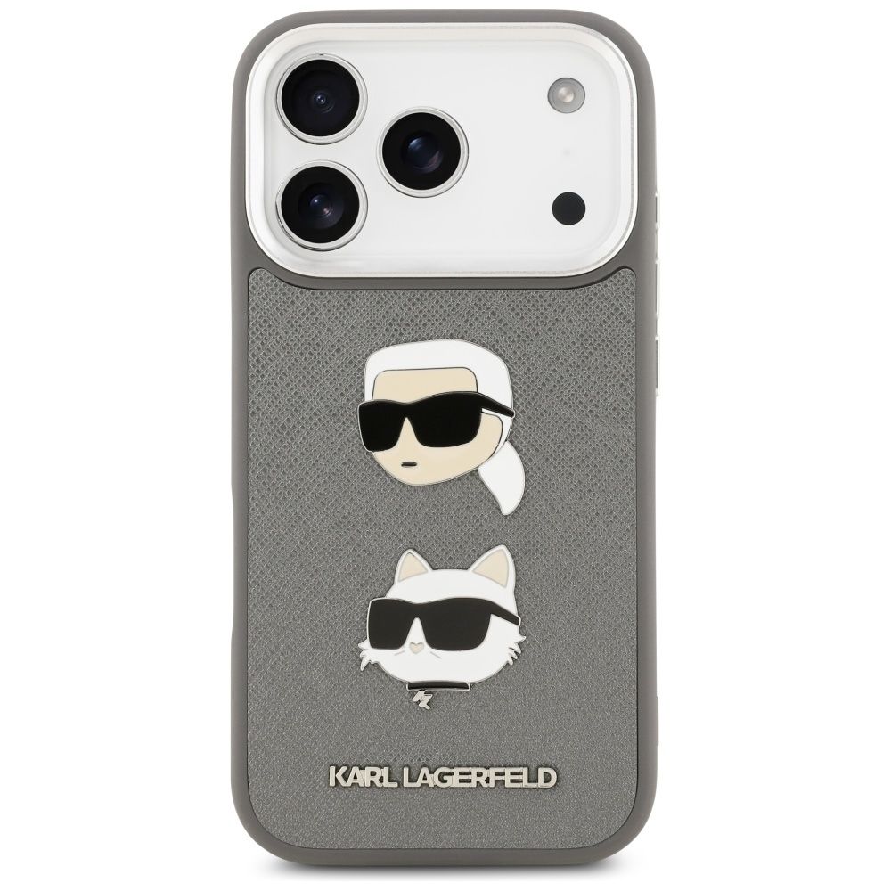 KARL LAGERFELD case for IPHONE 17 Pro KLHCP17LPSFDHPOG (FW Grained PU W/ K&C Heads Pin & Logo) gray